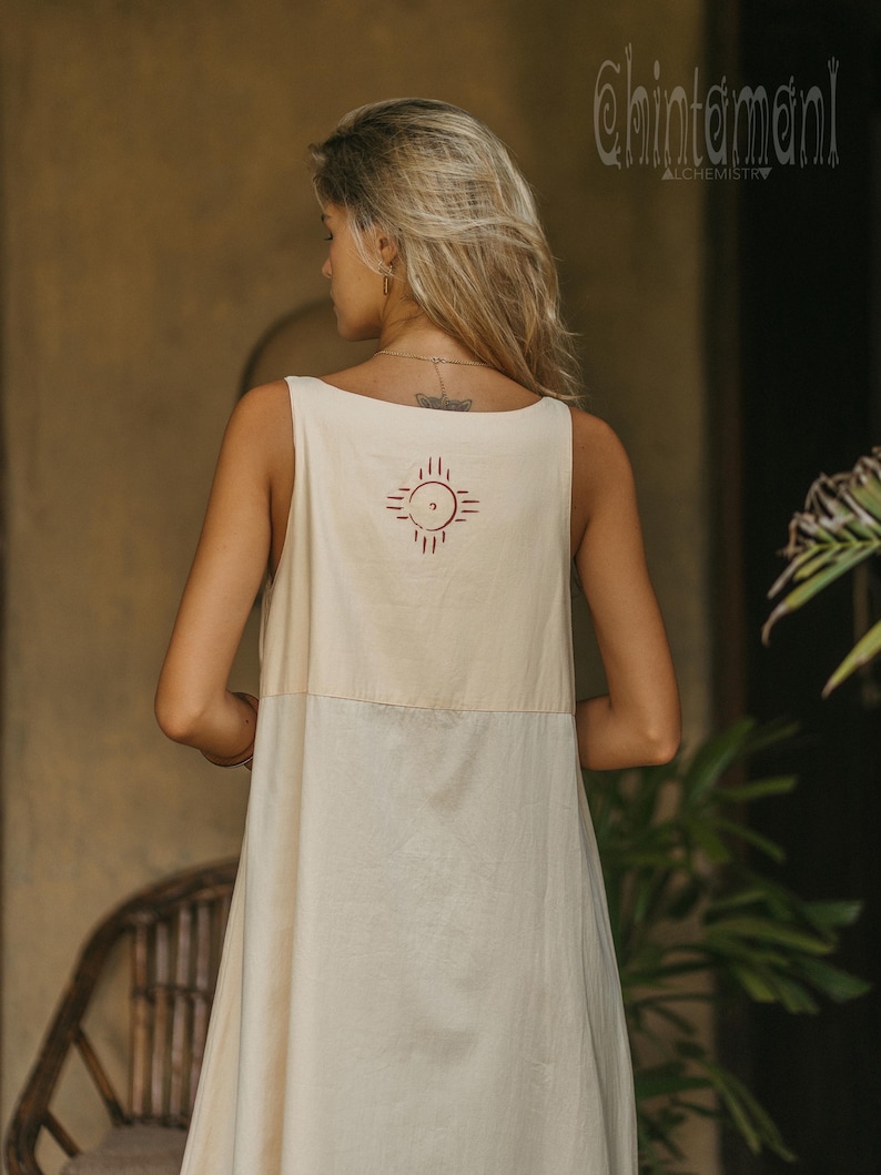 Organic Cotton Boho Dress ∆ Women Maxi Dress ∆ Ceremonial Clothes Cream Modest Dress by Chintamani ∆ Ibiza Bohemian Outfit / Ivory image 5