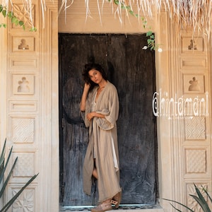 Raw Cotton Kimono Robe ∆ Women Boho Wrap Cardigan Top ∆ Maxi Bohemian Kimono Jacket ∆ Gypsystyle Clothing ∆ Ibiza Cape Beach Cover Up / Sage image 6