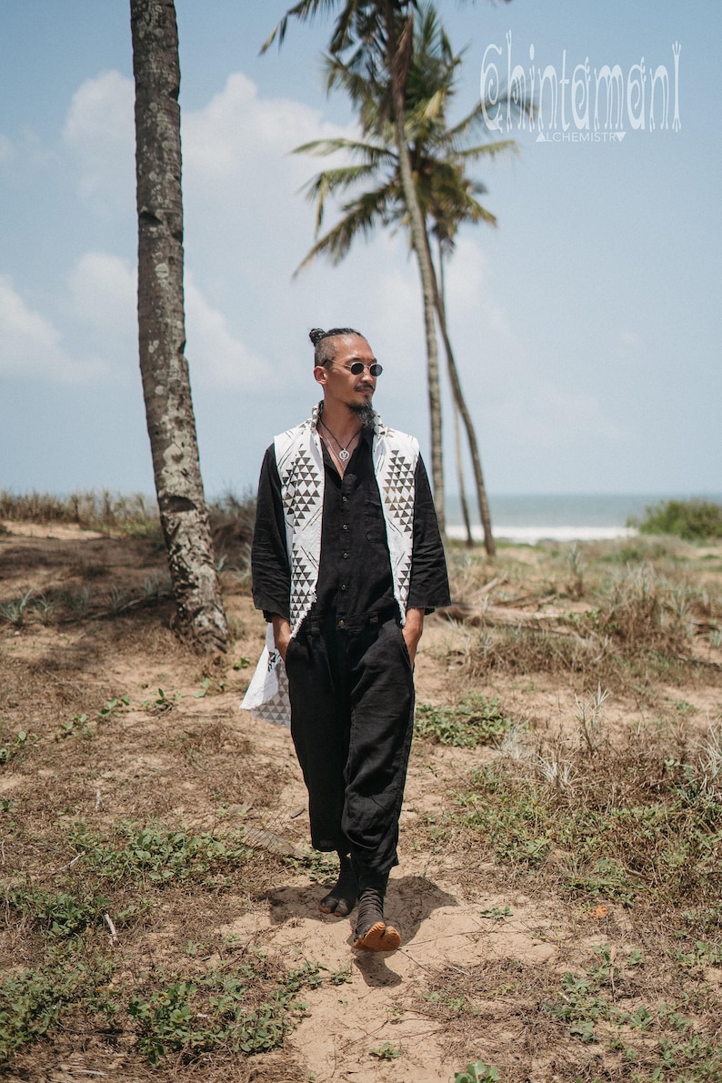 Burner Boho Väst ∆ Herr Ärmlös Jacka ∆ Festivalkläder Tunika Tribal Herrkläder ∆ Goa Tulum Outfit ∆ Hög Låg Långärmad Linne bild 8