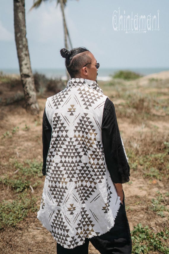 Burner Boho Vest ∆ Men Sleeveless Jacket ∆ Festival Clothes Tunic Tribal Man Clothing ∆ Goa Tulum Outfit ∆ High Low Long Tail Tank Top