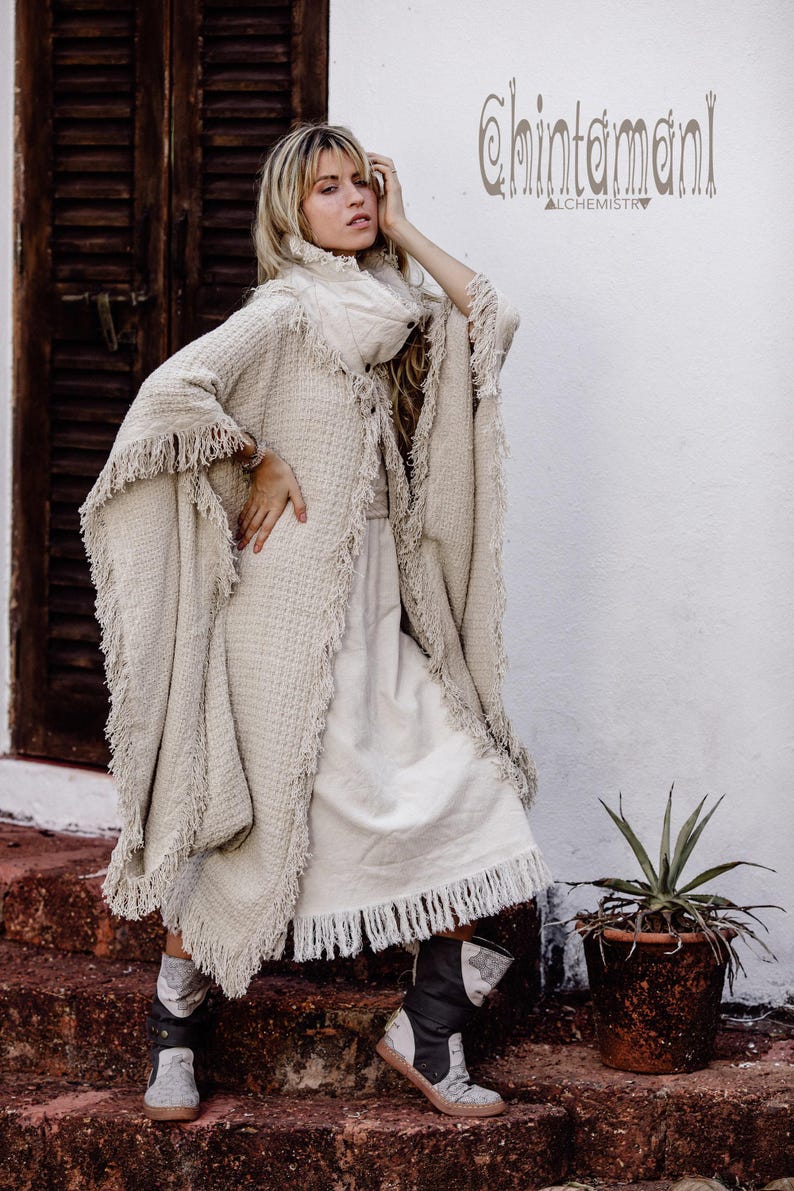 Festivalponcho ∆ Dam Boho Kofta Jacka ∆ Rå Bomull Boho Morgonrock ∆ Vidärmad Överdimensionerad Kimono Omlotttopp ∆ Nomadkläder Outfit bild 9