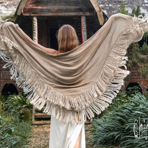 Boho Shawl ∆ Fringe Bohemian Scarf Women ∆ Hippie Boho Clothing Organic Shawl ∆ Eco Earthy Gypsy Triangle Cotton Scarf Wrap Cover Up / Sage image 14