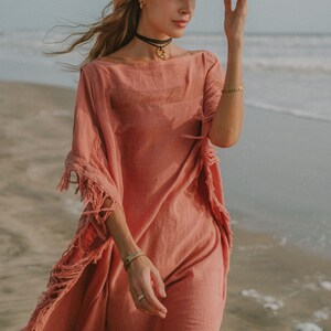 Rosa Gudinna Poncho Klänning ∆ Boho Festivalkläder Sommartunika Strandklänning ∆ Loungeklänning ∆ Hållbar Plus Size Klänning / Rosa bild 19
