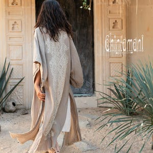 Raw Cotton Kimono Robe ∆ Women Boho Wrap Cardigan Top ∆ Maxi Bohemian Kimono Jacket ∆ Gypsystyle Clothing ∆ Ibiza Cape Beach Cover Up / Sage image 3