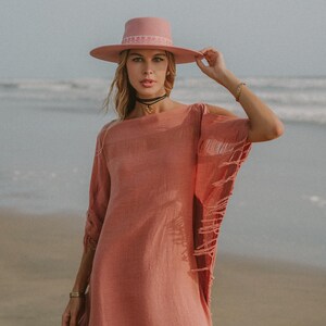 Rosa Gudinna Poncho Klänning ∆ Boho Festivalkläder Sommartunika Strandklänning ∆ Loungeklänning ∆ Hållbar Plus Size Klänning / Rosa bild 17