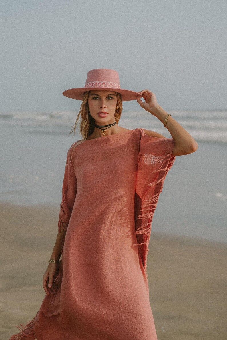 Rosa Gudinna Poncho Klänning ∆ Boho Festivalkläder Sommartunika Strandklänning ∆ Loungeklänning ∆ Hållbar Plus Size Klänning / Rosa bild 17