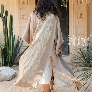 Raw Cotton Kimono Robe ∆ Women Boho Wrap Cardigan Top ∆ Maxi Bohemian Kimono Jacket ∆ Gypsystyle Clothing ∆ Ibiza Cape Beach Cover Up / Sage image 5