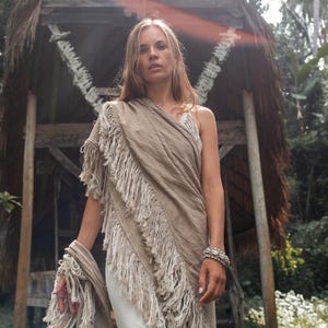 Boho Shawl ∆ Fringe Bohemian Scarf Women ∆ Hippie Boho Clothing Organic Shawl ∆ Eco Earthy Gypsy Triangle Cotton Scarf Wrap Cover Up / Sage image 19