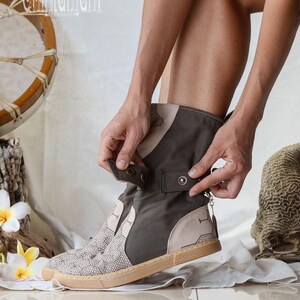 Botas veganas boho para mujer ∆ Zapatos hippies de lona de algodón ∆ Botas altas para festivales ∆ Botas tribales del desierto indio Shipibo / Unisex / 2 colores imagen 8
