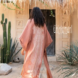 Pink Boho Kimono Cardigan for Women ∆ Bohemian Robe Tribal Ibiza Wrap Cape ∆ Raw Cotton Cover Up Gown by Chintamani Alchemy / Dusty Rose image 10