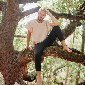 Beige Cotton Tshirt ∆ Boho Clothing Men Tee Shirt ∆ Hippie Gypsy Clothing ∆ Burning Man Ibiza Short Sleeve Tunic ∆ Organic Nomad Man image 7
