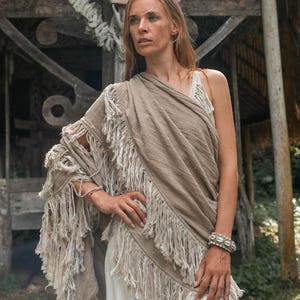 Boho Shawl ∆ Fringe Bohemian Scarf Women ∆ Hippie Boho Clothing Organic Shawl ∆ Eco Earthy Gypsy Triangle Cotton Scarf Wrap Cover Up / Sage image 16