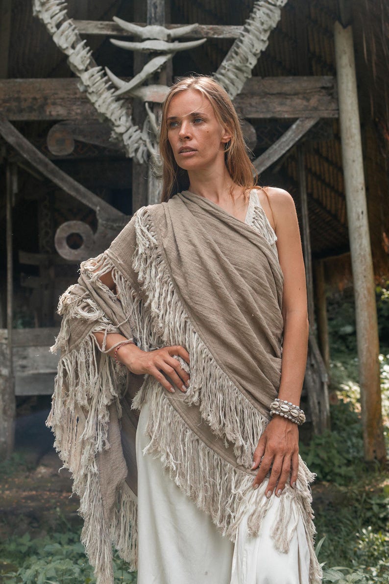 Boho Shawl ∆ Fringe Bohemian Scarf Women ∆ Hippie Boho Clothing Organic Shawl ∆ Eco Earthy Gypsy Triangle Cotton Scarf Wrap Cover Up / Sage image 16