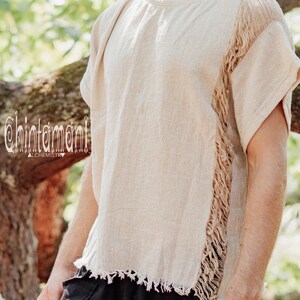 Beige Cotton Tshirt ∆ Boho Clothing Men Tee Shirt ∆ Hippie Gypsy Clothing ∆ Burning Man Ibiza Short Sleeve Tunic ∆ Organic Nomad Man image 5
