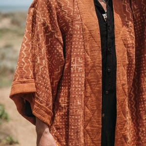 Mens Boho Kimono Cardigan ∆ Raw Cotton Festival Kimono Robe ∆ Desert Man Clothing Spring Kaftan Wrap Jacket ∆ Nomad Bedouin Outfit / Rusty image 3