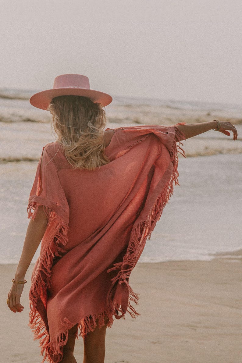 Rosa Gudinna Poncho Klänning ∆ Boho Festivalkläder Sommartunika Strandklänning ∆ Loungeklänning ∆ Hållbar Plus Size Klänning / Rosa bild 16