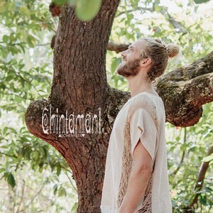 Beige Cotton Tshirt ∆ Boho Clothing Men Tee Shirt ∆ Hippie Gypsy Clothing ∆ Burning Man Ibiza Short Sleeve Tunic ∆ Organic Nomad Man image 4