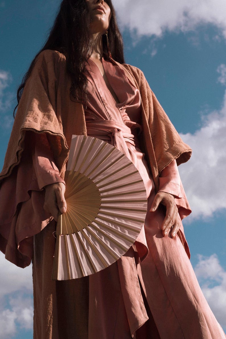 Pink Boho Kimono Cardigan for Women ∆ Bohemian Robe Tribal Ibiza Wrap Cape ∆ Raw Cotton Cover Up Gown by Chintamani Alchemy / Dusty Rose image 13