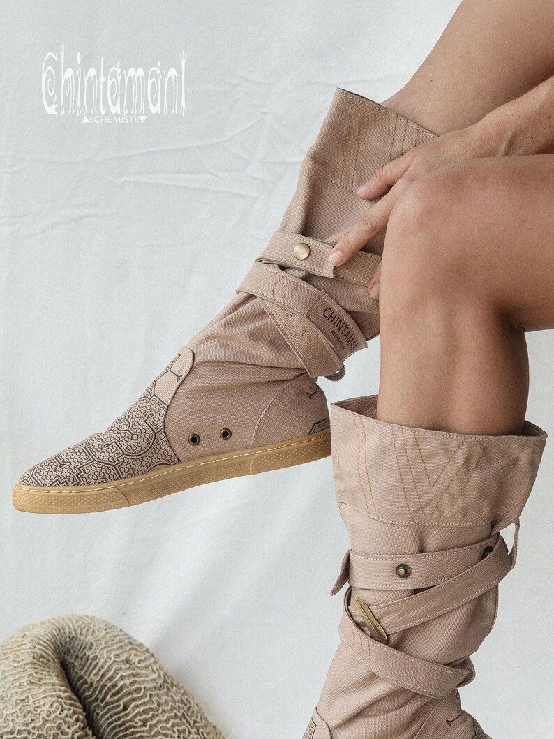 Beige Vegan Shoes ∆ Canvas High Boots Women ∆ Tribal Wrap Shoes ∆ Playa Outfit Man Cotton Boho Boots ∆ Goa Ibiza Gypsy Style image 14