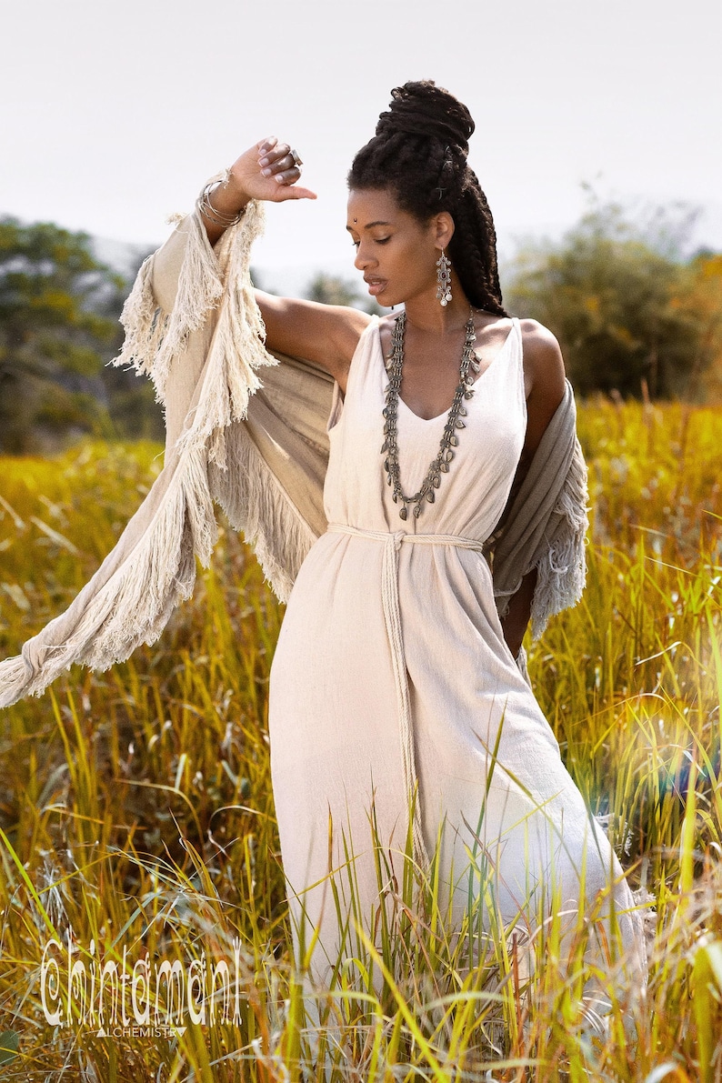 Boho Shawl ∆ Fringe Bohemian Scarf Women ∆ Hippie Boho Clothing Organic Shawl ∆ Eco Earthy Gypsy Triangle Cotton Scarf Wrap Cover Up / Sage image 3