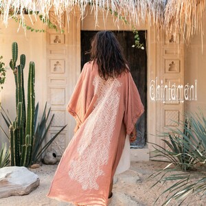 Pink Boho Kimono Cardigan for Women ∆ Bohemian Robe Tribal Ibiza Wrap Cape ∆ Raw Cotton Cover Up Gown by Chintamani Alchemy / Dusty Rose image 8