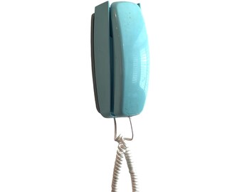 Vintage Wall Telephone - Retro Push Button phone in amazing retro blue color - wall Phone - Trimline