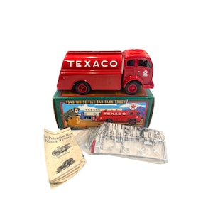 Vintage Texaco Tanker Truck Bank - Ertl Texaco 1949 White Tilt Cab Metal Bank Truck