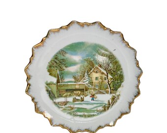 Vintage Currier & Ives Winter Collector Plate - The Farmers Home - Free Shipping