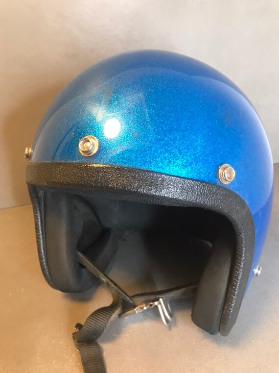Vintage Motorcycle Helmet - Blue Glitter Metal fla