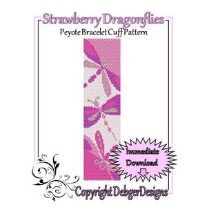 Bead Pattern Peyote(Bracelet Cuff)-Strawberry Dragonflies