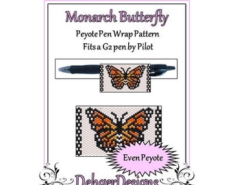 Modello di perline Peyote (involucro/copertura per penna) - Farfalla monarca