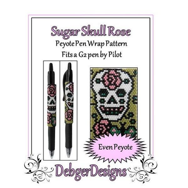 Peyote Beading Pattern (Pen Wrap/Cover)-Sugar Skull Rose