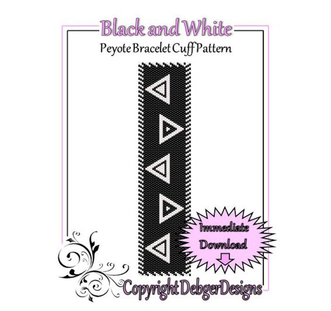 bead-pattern-peyote-bracelet-cuff-black-and-white-etsy