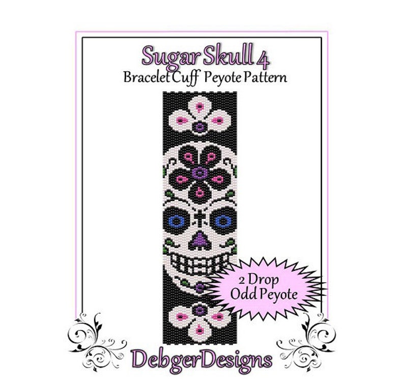 Bead Pattern PeyoteBracelet CuffSugar Skull 4 image 1