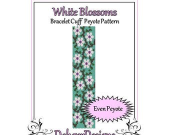 Patrón de cuentas Peyote (pulsera)-Flores blancas