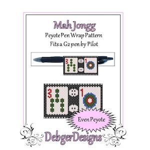 May include: A printable pattern for a Mah Jongg peyote stitch pen wrap. The pattern is designed to fit a G2 pen by Pilot. The image shows a close-up of the pattern with the text "Even Peyote" and "Debger Designs".