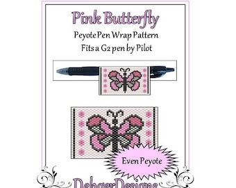 Modello di perline Peyote (involucro/copertura per penna) - Farfalla rosa