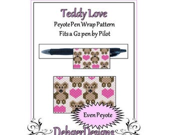 Peyote Beading Pattern (Pen Wrap/Cover)-Teddy Love