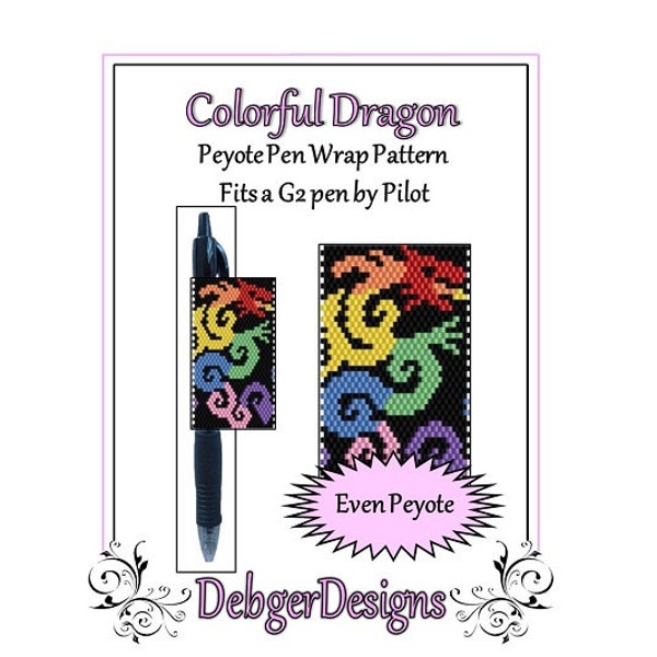 Peyote Beading Pattern (Pen Wrap/Cover)-Colorful Dragon