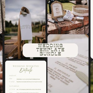 Italienisches Hochzeitsschild-Paket • Bearbeitbare Canva-Vorlagen • Abendessen & Bar-Menü, reservierter Sitzplatz, Gästebuch, Wochenendreiseplan/Danke