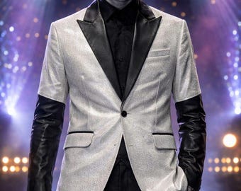 Ghost Papa emeritus V inspiriert Silber schwarzer Blazer | Theatralische Gothic Cosplay Smoking | Stagewear für Männer Geschenk für Ihn