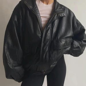 Ladies Black Premium Leather Bomber jacket, Oversized Straight Cut Sheep Leather Jacket. Ladies Leather jacket, Ladies Soft leather jacket