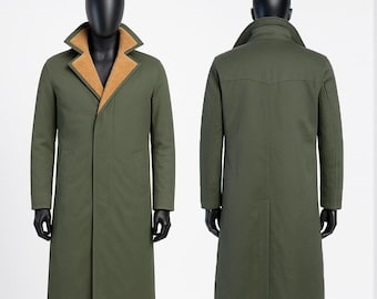 Blade Runner 2049 Baumwolle Langer Trenchcoat, Rayan Gosling Offizier K Grüner Pelzkragen Braun Movie Wear, Weihnachten Cosplay Kostüm, Geschenk für Ihn