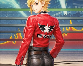 Rock Howard Cosplay Jacke aus Leder: KOF Inspiriert, Keep The Faith Logo