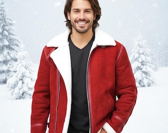 Herren Rayon Reynolds Shearling Jacke Rotes Wildleder Weihnachten Inspirierter Mantel für Herren
