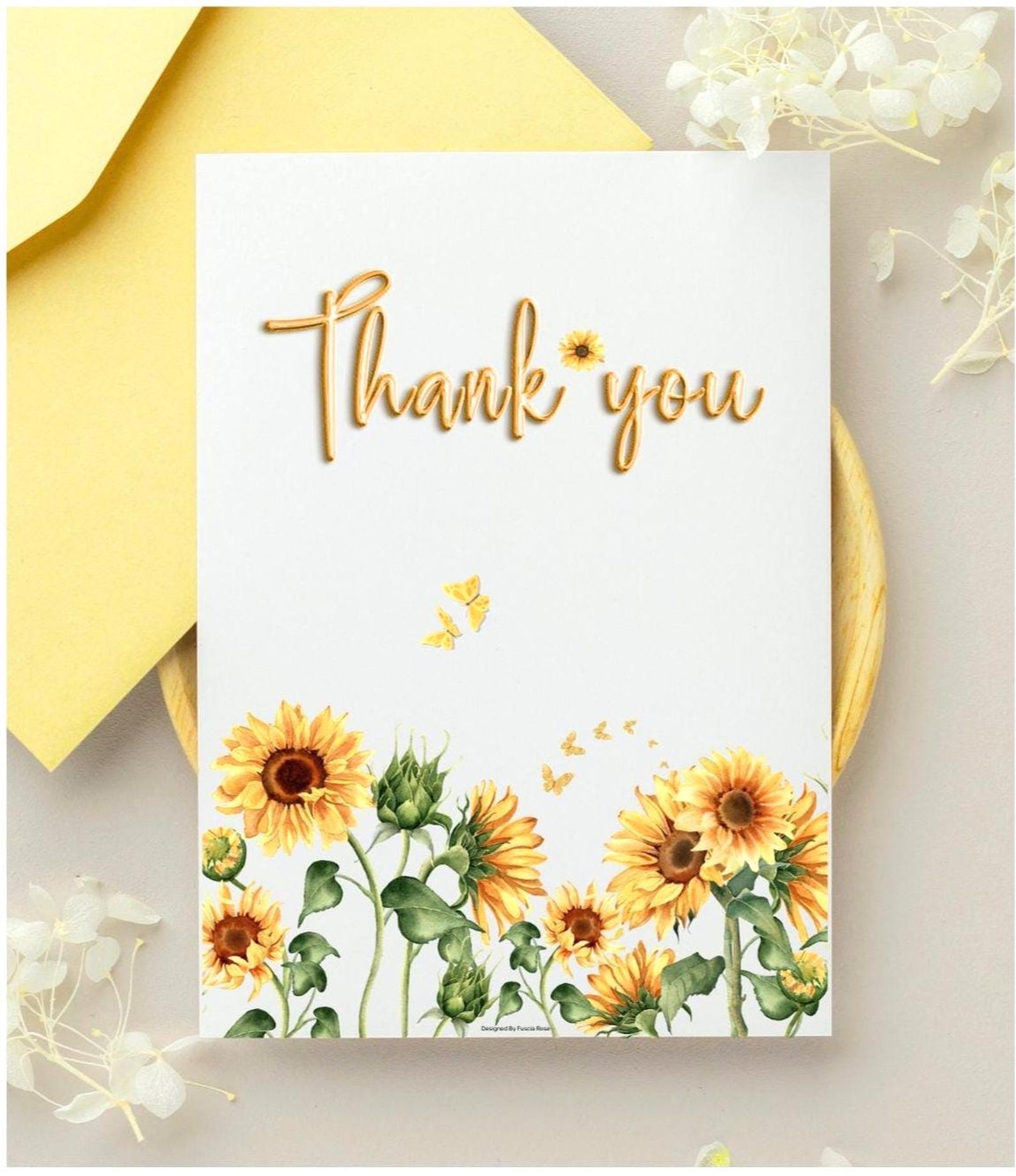 Sunflower Thank You Card, Instant Download, Printable Card, Size:5x7 ...