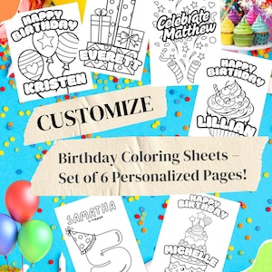 Custom Birthday Coloring Sheets for Kids | Personalized Party Activity | Printable Birthday Favors | Fun Kids Coloring Pages