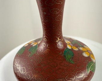 Vintage mini cloissonne vase, pear-shaped Chinese enamel on brass trinket size