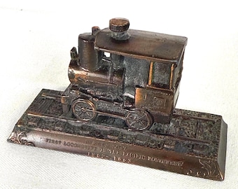 Vintage Oregon Pony Locomotive Figurine, KI Japan Copper Paperweight (3.75")