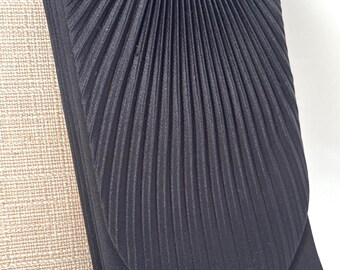 Vintage Evening Bag Pleated Black Satin with Cord Handle